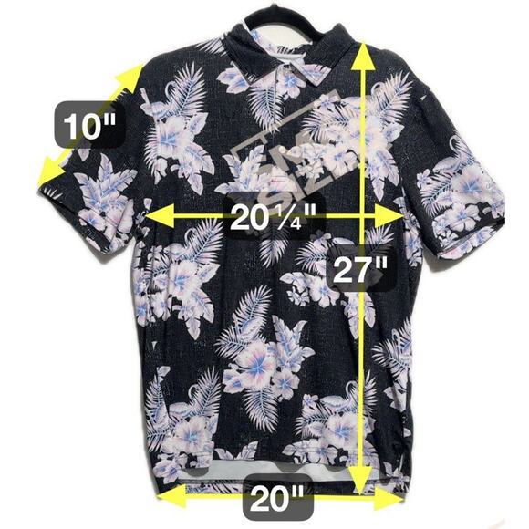 Chubbies Hawaiian Golf Polo Shirt Mens Small Black Pink Flamingos Short Floral - Picture 2 of 10